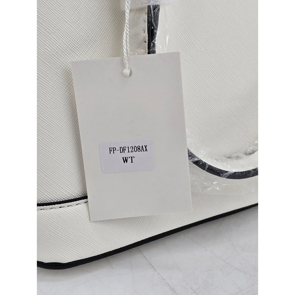 Fashion Puzzle Dome Satchel Handbag Womens Small White Saffiano Faux Leather NEW